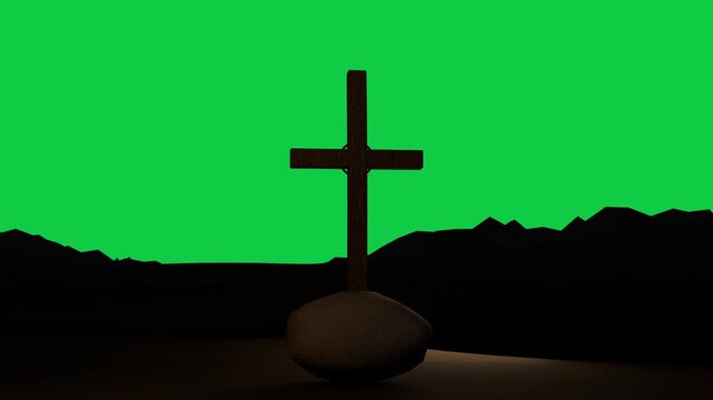 Off-frame warm light revealing cross and oval stone, highlighting texture on transparent background