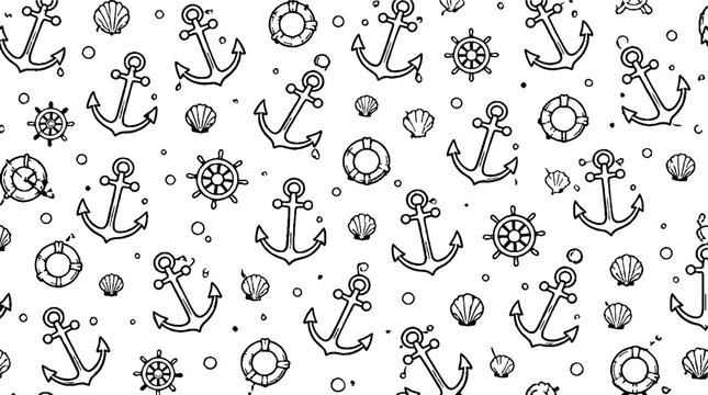 Nautical anchor and seashell pattern design.
