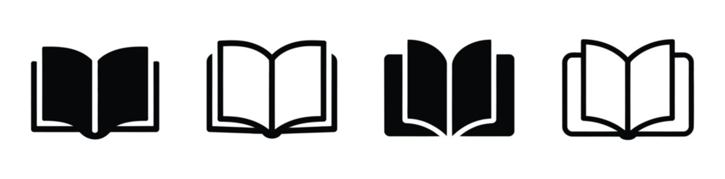 Book Icon Set Featuring Open Book Closed Book and Ebook Reader Symbols Vector Illustration