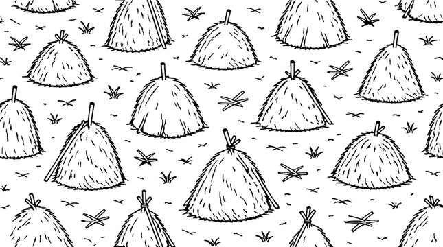 Repeating pattern of haystacks with stars and leaves.