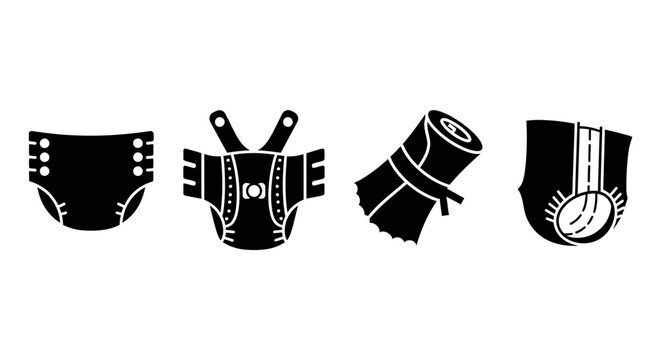 Black silhouette icons of baby diapers and nappies.