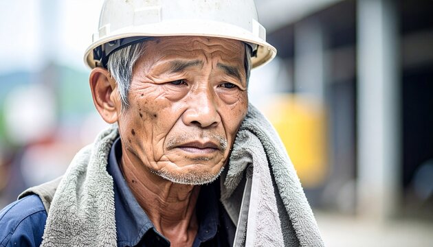 現場の作業員が汗を拭いている