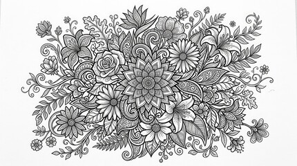 Fototapeta premium Floral coloring page for adults intricate flower designs and patterns