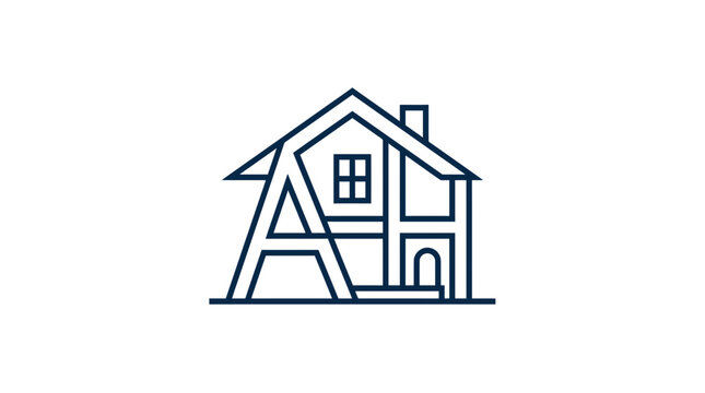Modern House Logo Design with Initials AH, Minimalist Architecture Symbol