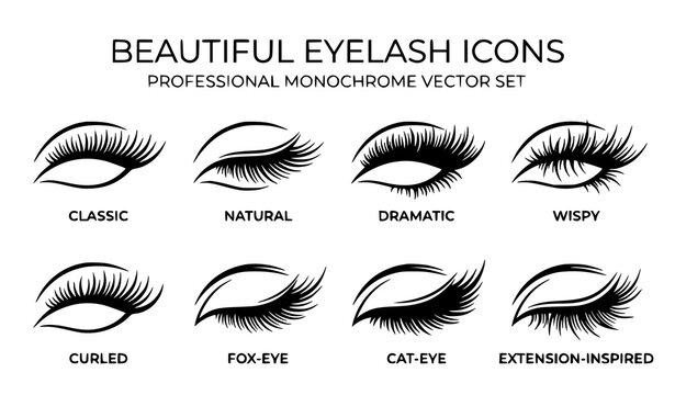 Elegant eyelash beauty icon vector set