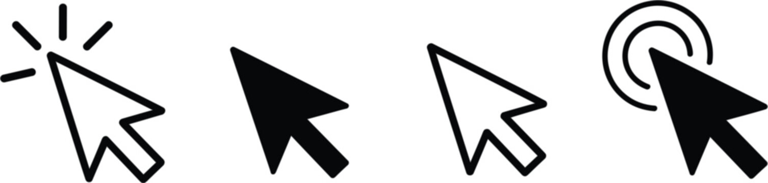 Mouse cursor pointer icon set, click navigation arrow vector collection isolated outline design symbols