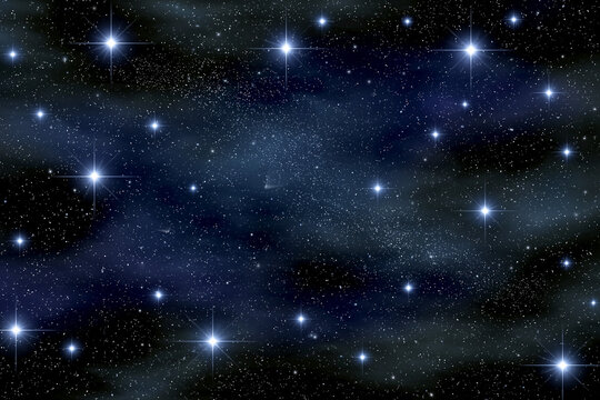 Stars gleam above dark clouds at night