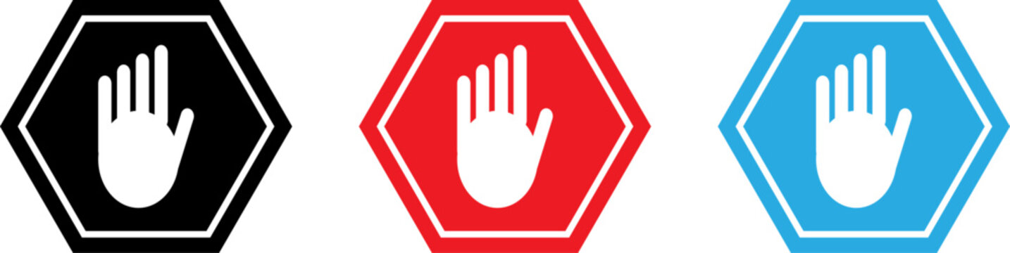 Set of Red stop hand block octagon sign or Adblock.