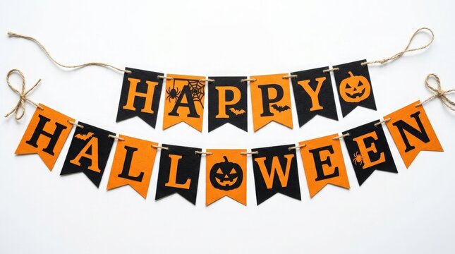 Happy halloween banner garland festive orange and black halloween party decorations for seasonal celebrations