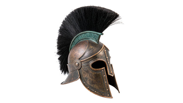Ancient Greek Spartan bronze helmet armor crest isolated on a transparent background