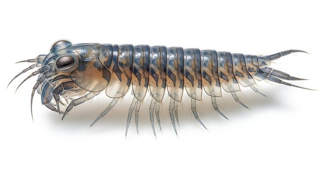 Detailed Side View of Amphipod Crustacean on White Background for Science & Education