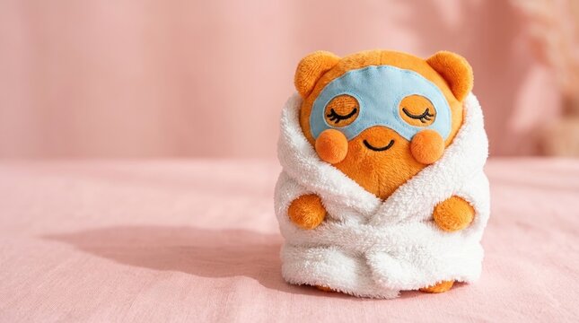 Cute halloween tiger plush with sleep mask cozy orange stuffed animal for seasonal decor
