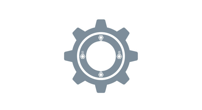 Industrial gear symbol with four bolt heads for hardware.
