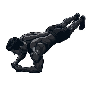 Athletic man doing a core plank exercise illustration