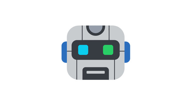 Minimalistic robot icon design with blue and green eye-like displays on white background