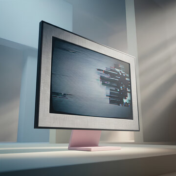 Modern computer monitor on desk under soft daylight glare.