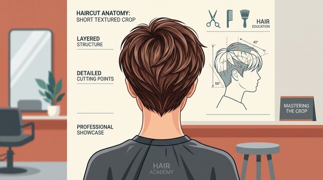 Haircut Anatomy Short Textured Crop Educational Poster for Professional Hairstylists