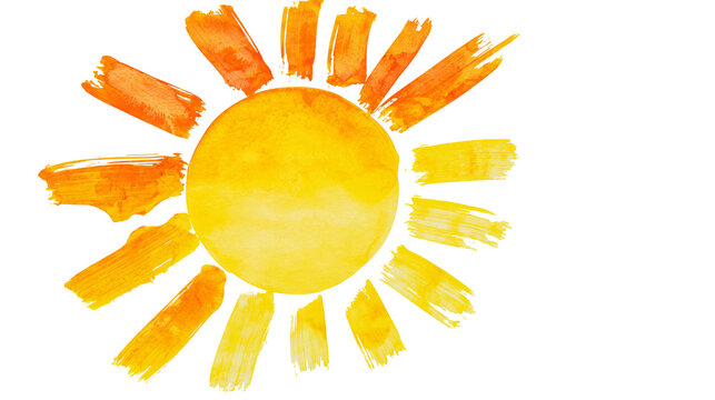 Watercolor sun with orange and yellow rays