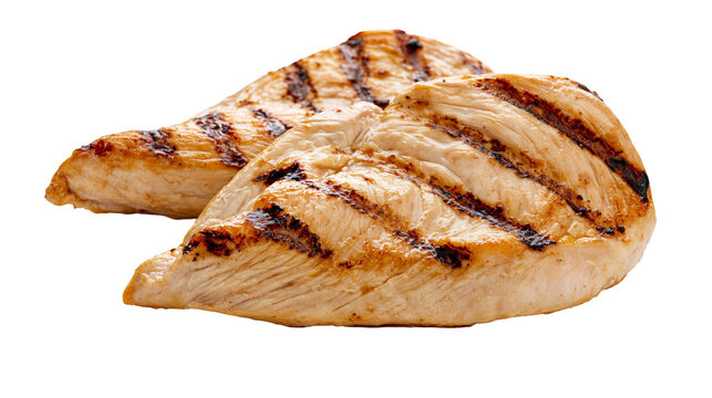 Two grilled chicken breasts with char marks