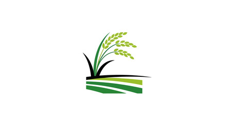Fototapeta premium Minimalist graphic design of a rice plant on a green field agricultural vector illustration