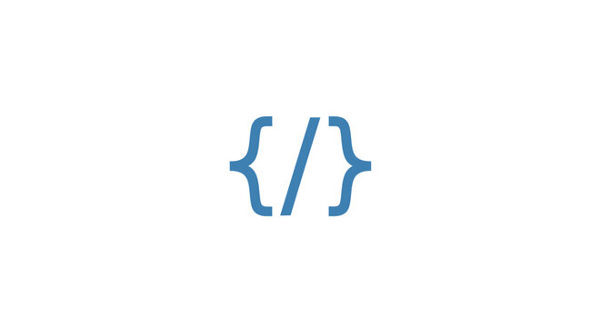 Minimalist coding symbol in blue on a white background suitable for development purposes