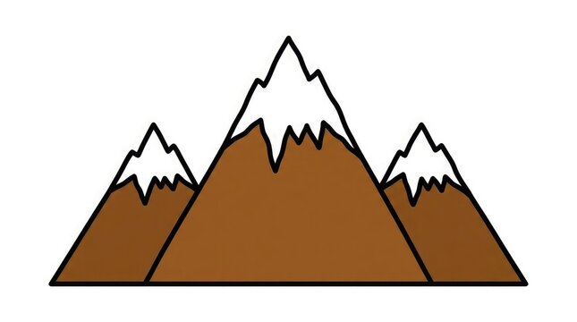 Cartoon mountain range illustration with snow capped peaks and simple brown coloring