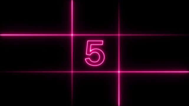 Glowing pink neon number eight centered inside a grid of intersecting horizontal and vertical lines on a solid black background for countdown timer