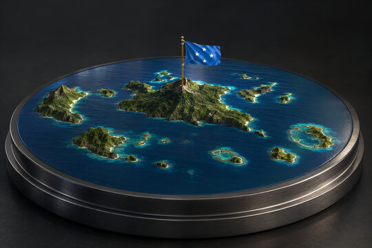 Ultra Detailed 3D Topographic Map of the Federated States of Micronesia with National Flag