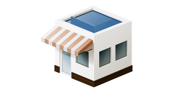 Small retail store building with awning and windows