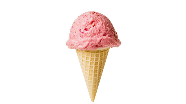 Strawberry ice cream cone with waffle cone