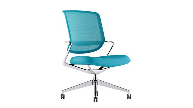 Modern office chair with teal mesh back and seat on chrome base