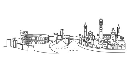 Obraz premium Verona skyline illustration, Italy, outline city landmark, hand-drawn sketch