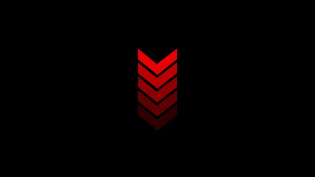 A vertical stack of five red chevron arrows pointing downwards with a subtle gradient effect on a solid black background for user interface navigation