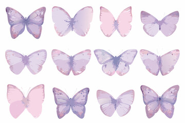 Pastel watercolor butterfly collection against a white background delicate insect illustrations © John Lee