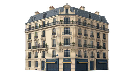 Classic Parisian Haussmannian Building with Balconies and Mansard Roof © Buku