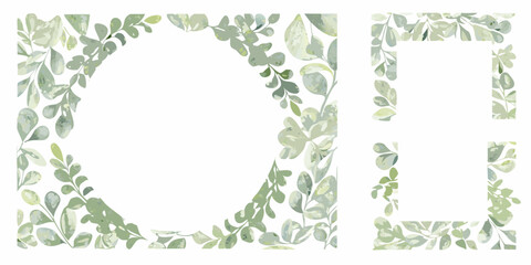 Watercolor eucalyptus frame and border with green foliage on a white background © John Lee