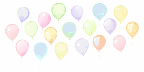 Watercolor Pastel Balloon Collection On White Background balloons bunch arrangement © John Lee