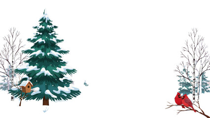 Cartoon christmas tree with gift and reindeer in snowy winter scene Vector © ANZUARA
