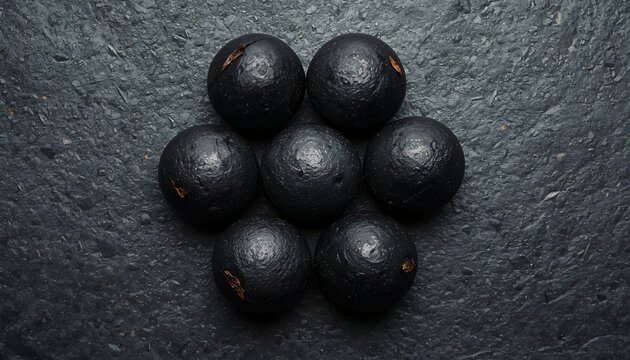 Heritage Utility Advertisement of Shiny Soapnut Seeds on Slate Blue Stone