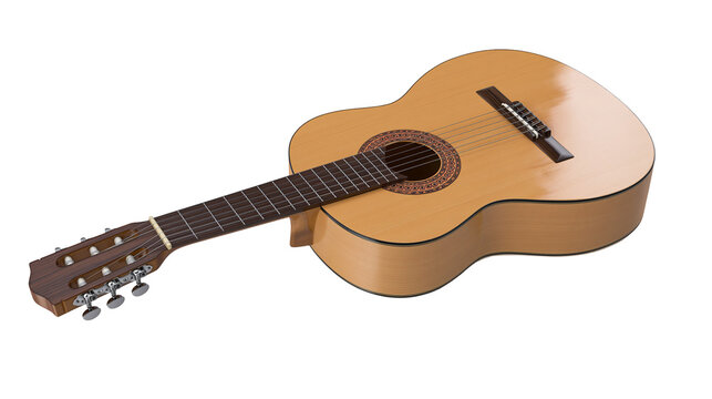 Classical acoustic guitar with nylon strings and wooden body