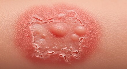 Fototapeta premium Close-up of a second-degree burn with blisters on human skin.