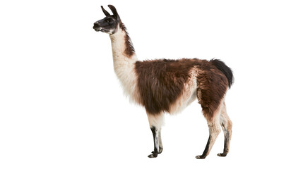 Brown and white llama standing profile view © Pablo