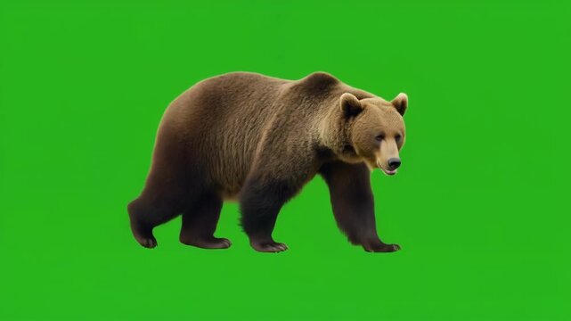 Brown bear walking sequence on green screen with cinematic motion for nature documentaries and wildlife content