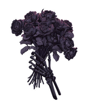 Dark Purple Dried Flower Bouquet Gothic Botanical Arrangement Isolated Art, on white background.