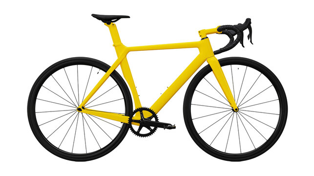 Yellow road bicycle with black wheels and handlebars