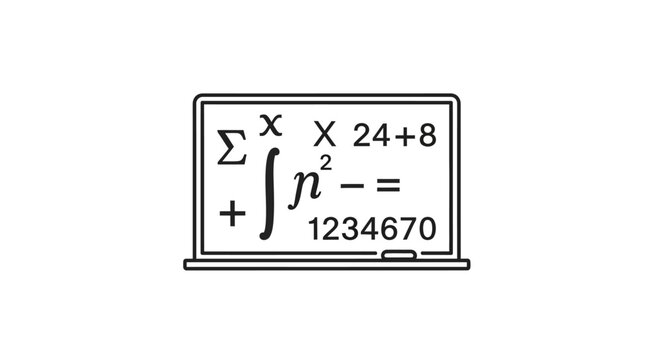 A simple black and white line drawing of a classroom chalkboard with math equations