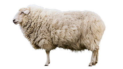 Fluffy white sheep with thick wool standing profile view © Pablo