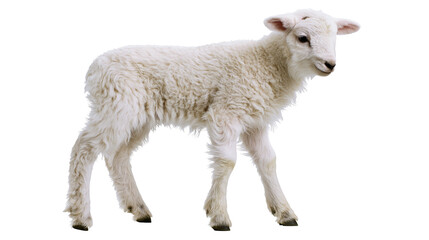 Fototapeta premium Young white lamb with fluffy wool standing