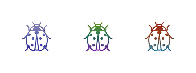Three colorful ladybug icons in a simple line art style © FOYJUL