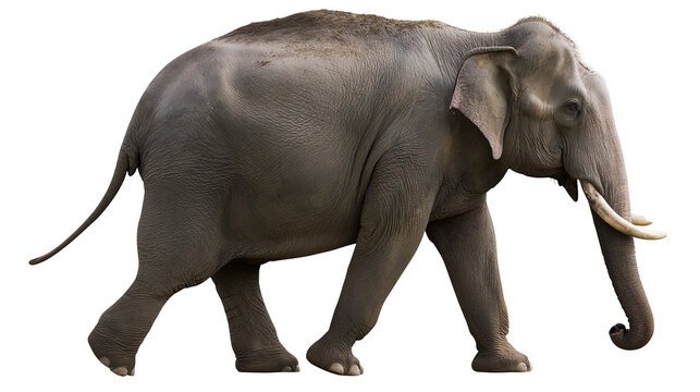 Asian elephant walking tusks large ears, wrinkled skin